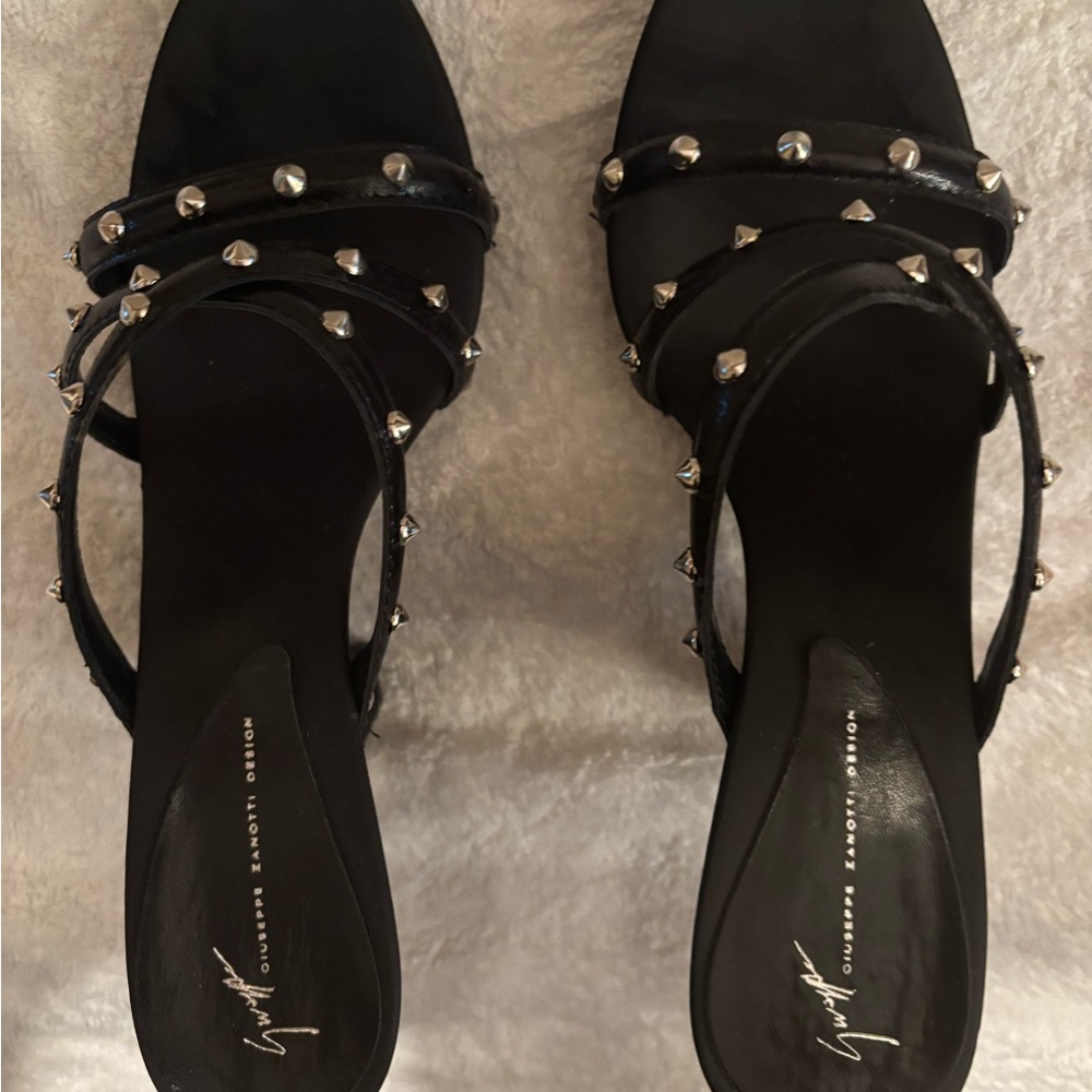 Giuseppe Zanotti black strappy studded open toe shoes